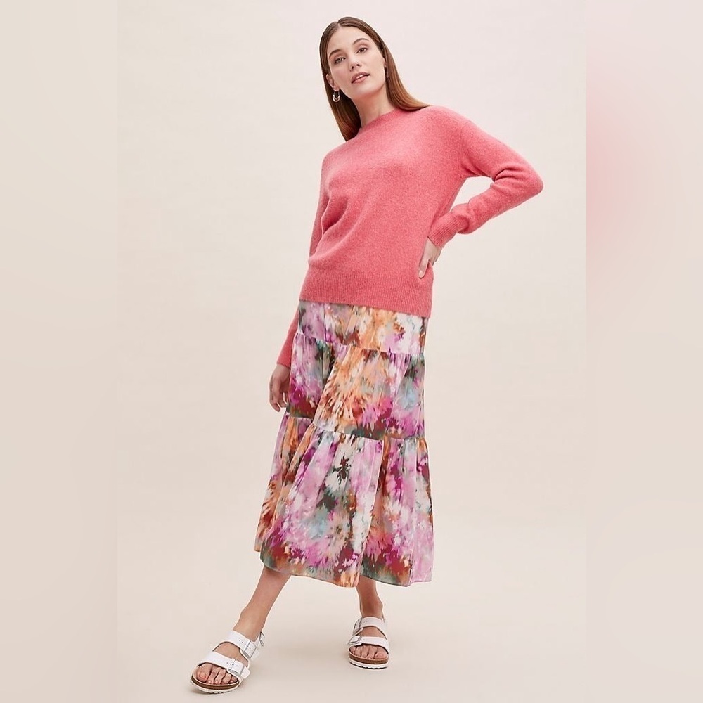 NWT Anthropologie x Kachel Size 2 Tie-Dye Tiered Silk Midi Skirt Spring
